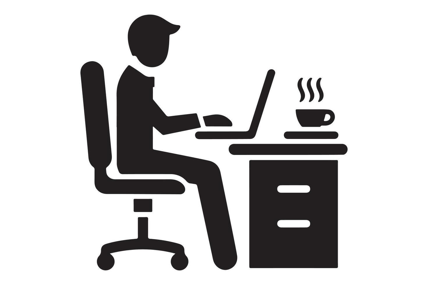 Minimalist Black Silhouette of Office Worker at Desk Icon vector