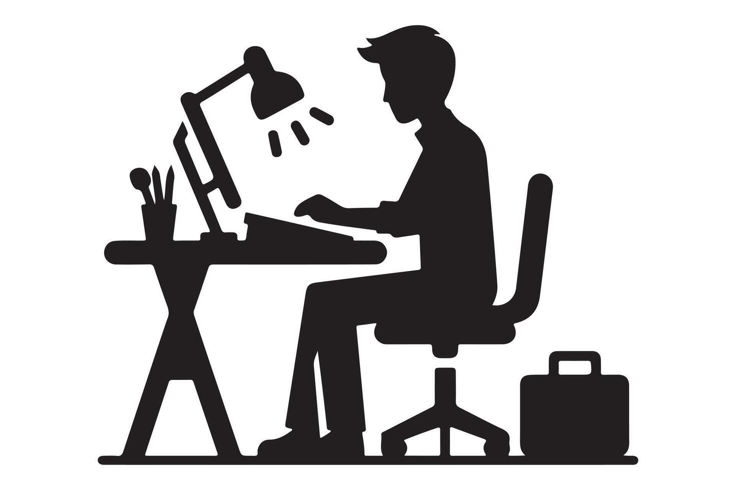 Clean Black Silhouette of Desk Worker for Workplace Designs vector