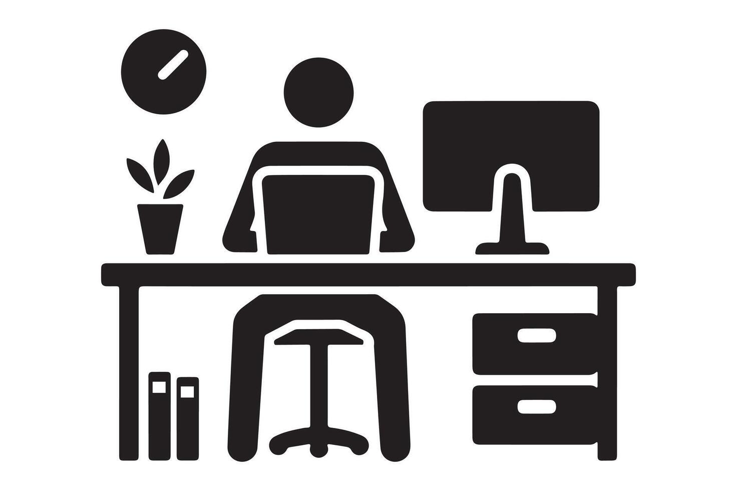 Basic Silhouette of Person Working at Desk Icon vector