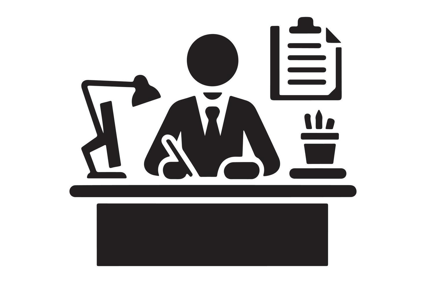 Minimalist Worker at Desk Silhouette Icon for Corporate Branding vector