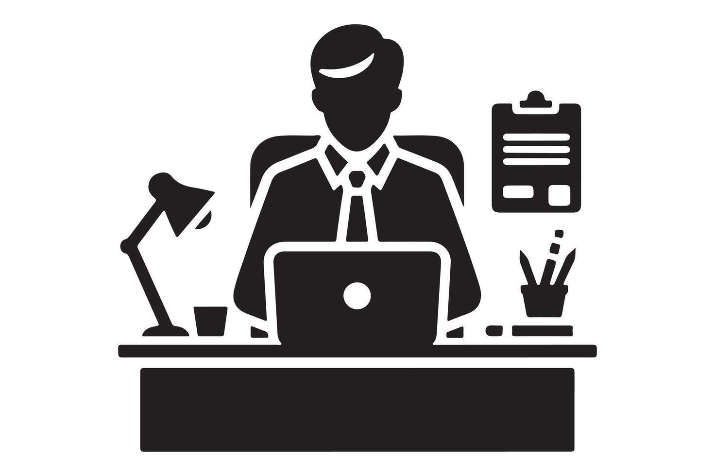 Basic Black Desk and Worker Silhouette for Business Design Projects vector