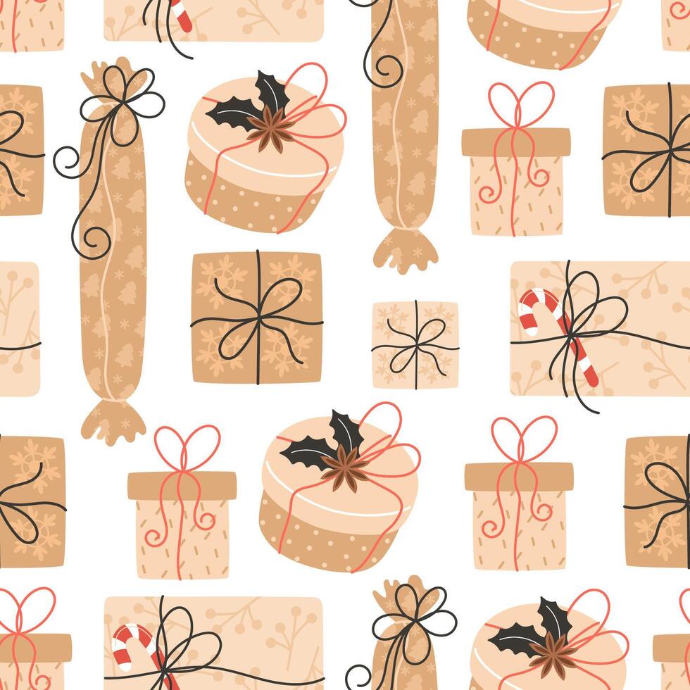 Holiday Gift Boxes Seamless Pattern on White Background vector