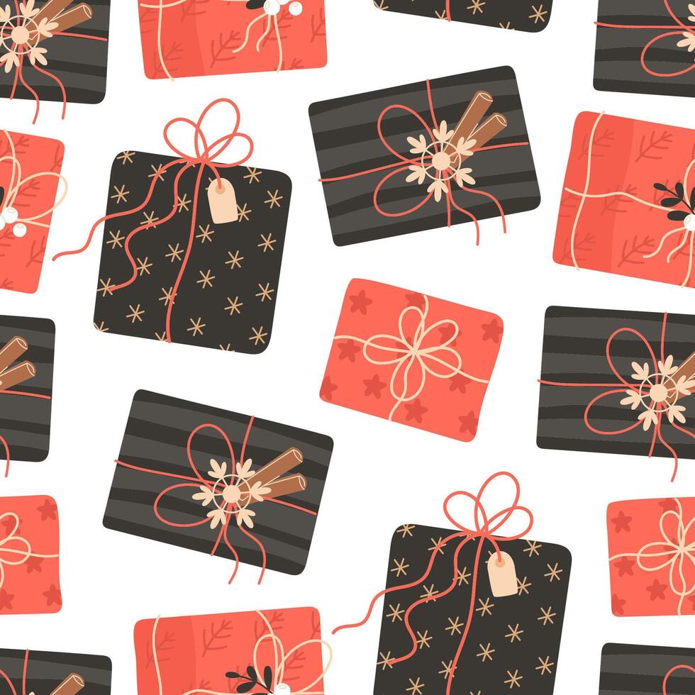 Festive Seamless Pattern with Christmas Gift Boxes vector