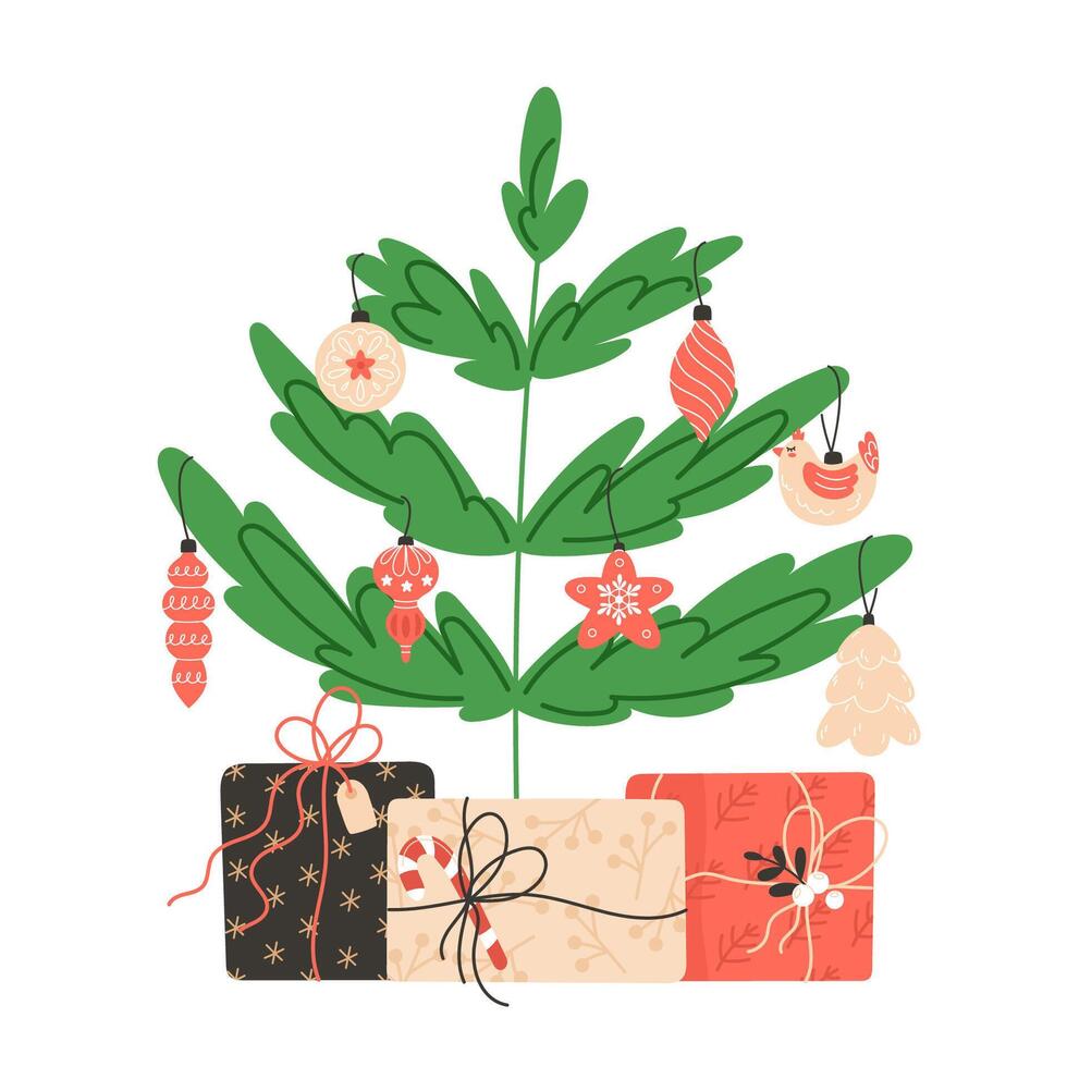 Christmas Tree with Presents and Holiday Decorations vector