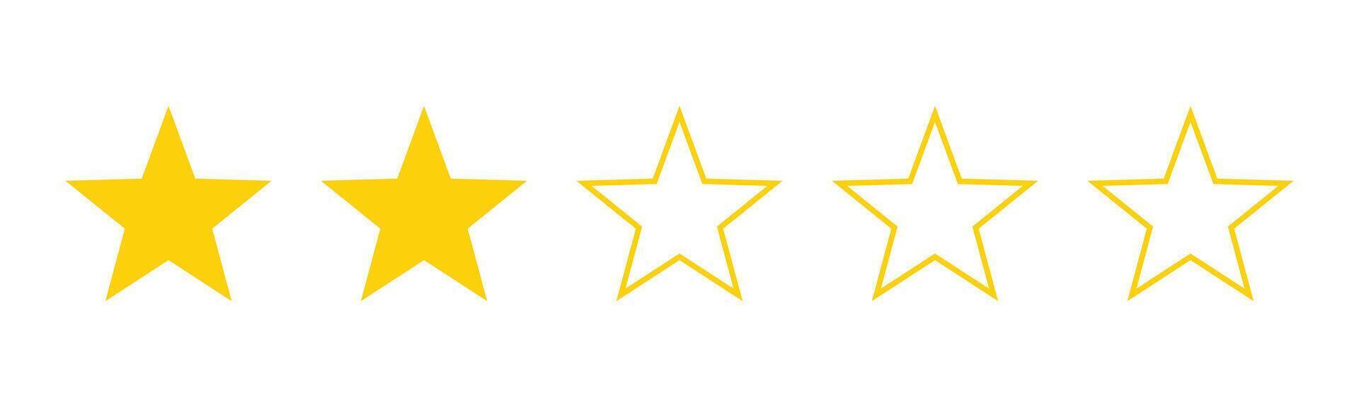 Two out of five stars customer product review icon. Yellow 2 star rating feedback for website, app, ui design. vector