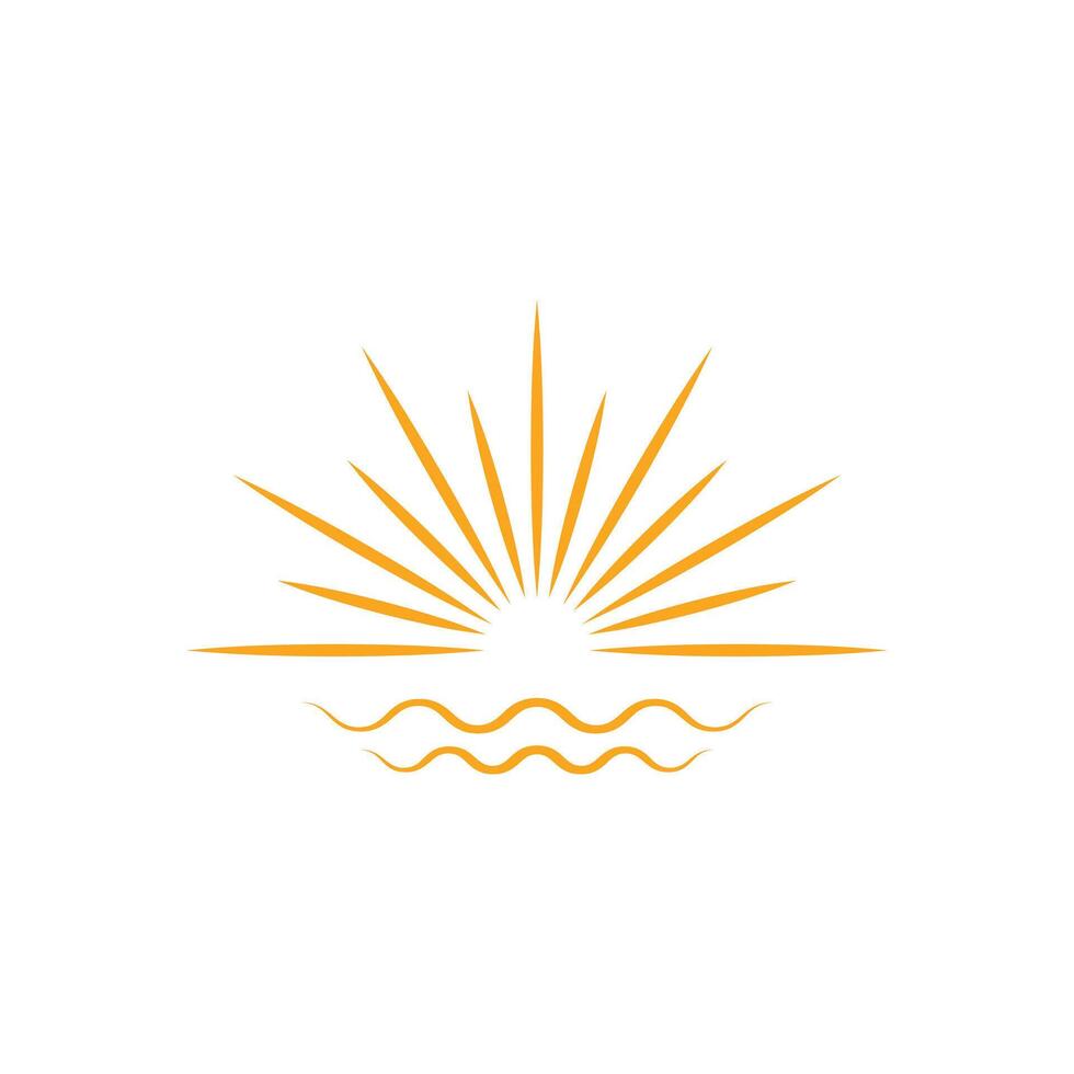 Sun and waves icon design. Sunset sunrise logo on beach with trendy line linear, outline logo with sun and ocean wave for hotel vector