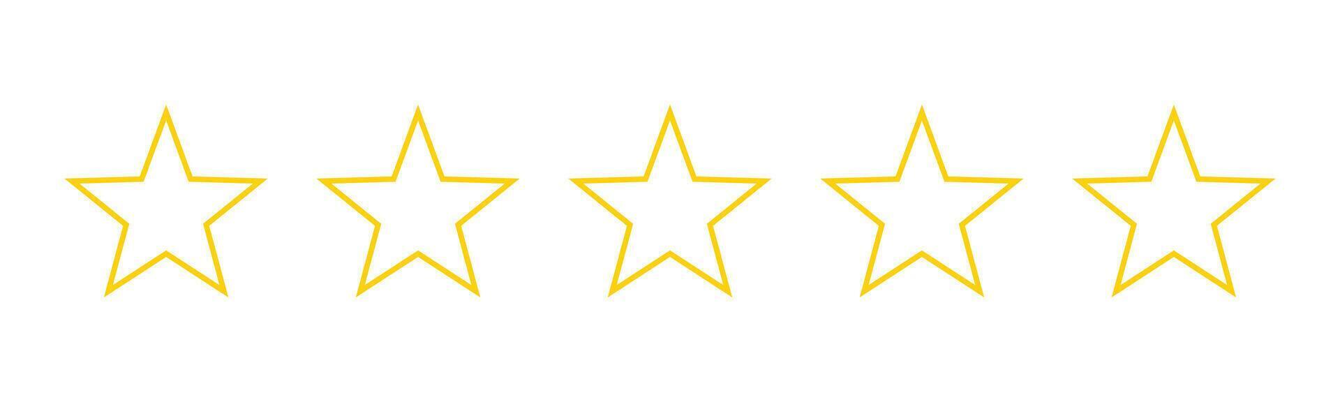 Five stars customer product review icon. Blank outline yellow 5 star rating feedback for website, app, ui design vector