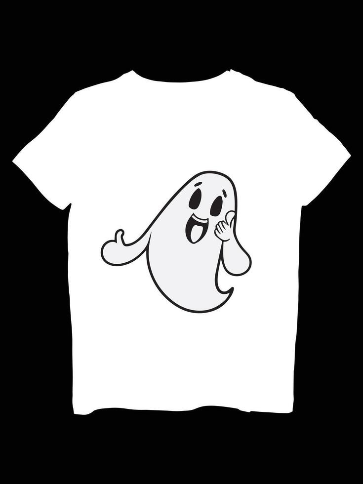 A white ghost t - shirt with a cartoon face vector