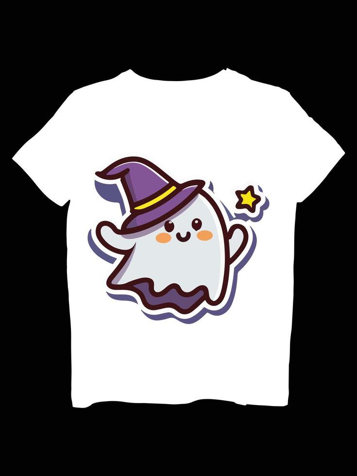 A white t - shirt with a ghost wearing a witch hat vector