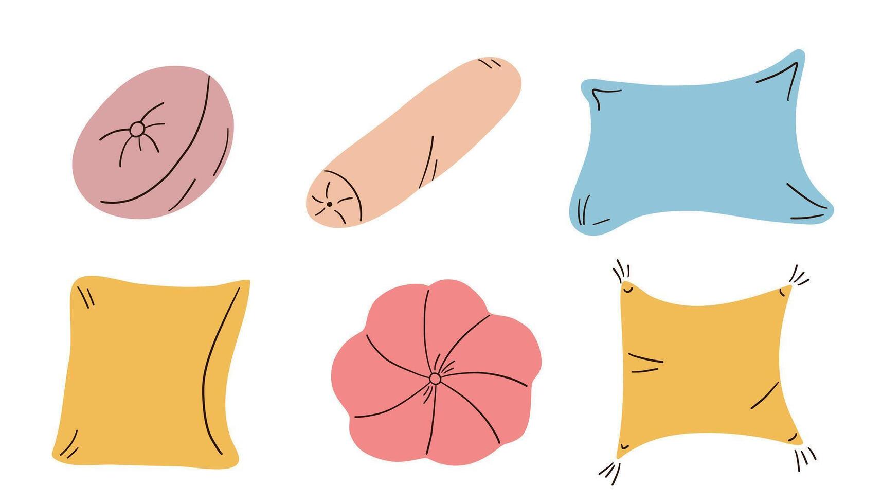 set of pillows. Hand drawn doodle illustration. vector
