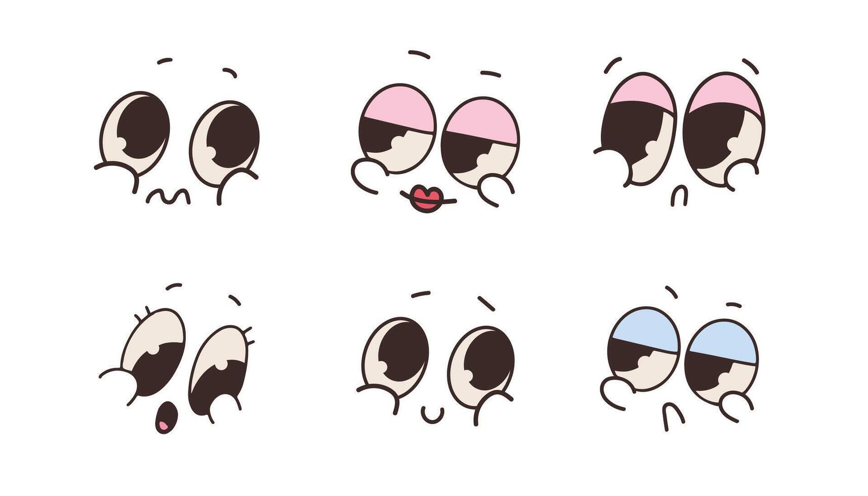 Set of cute kawaii face emoticons. illustration. vector
