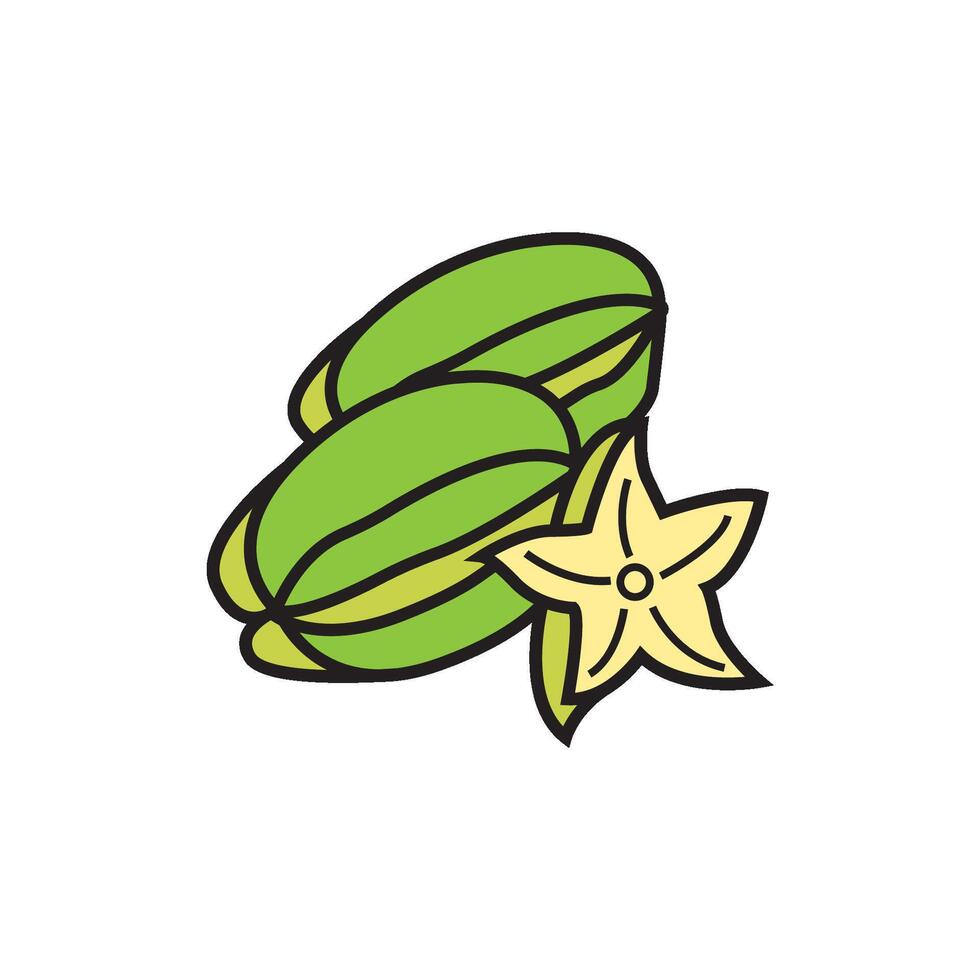 A green star fruit and a star fruit icon vector
