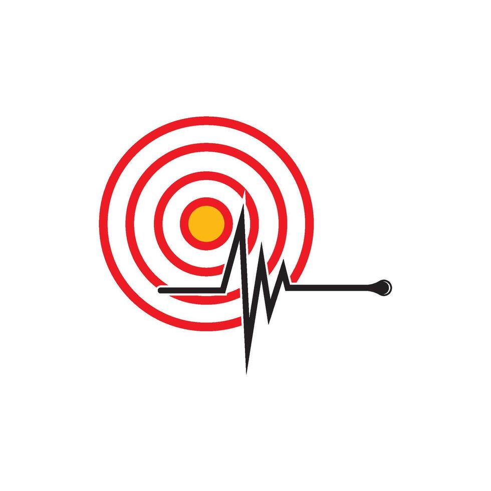 A red and black arrow with a heartbeat on it vector