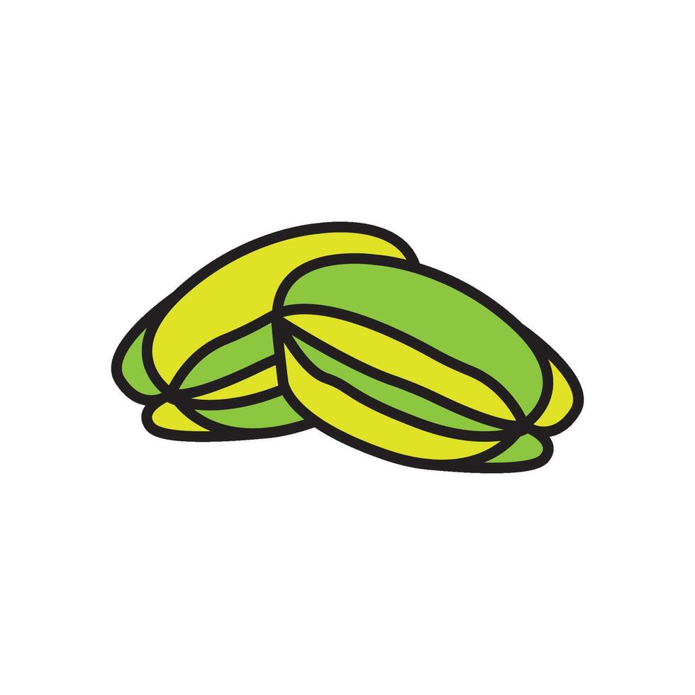 Two green and yellow macadamia nuts on a white background vector