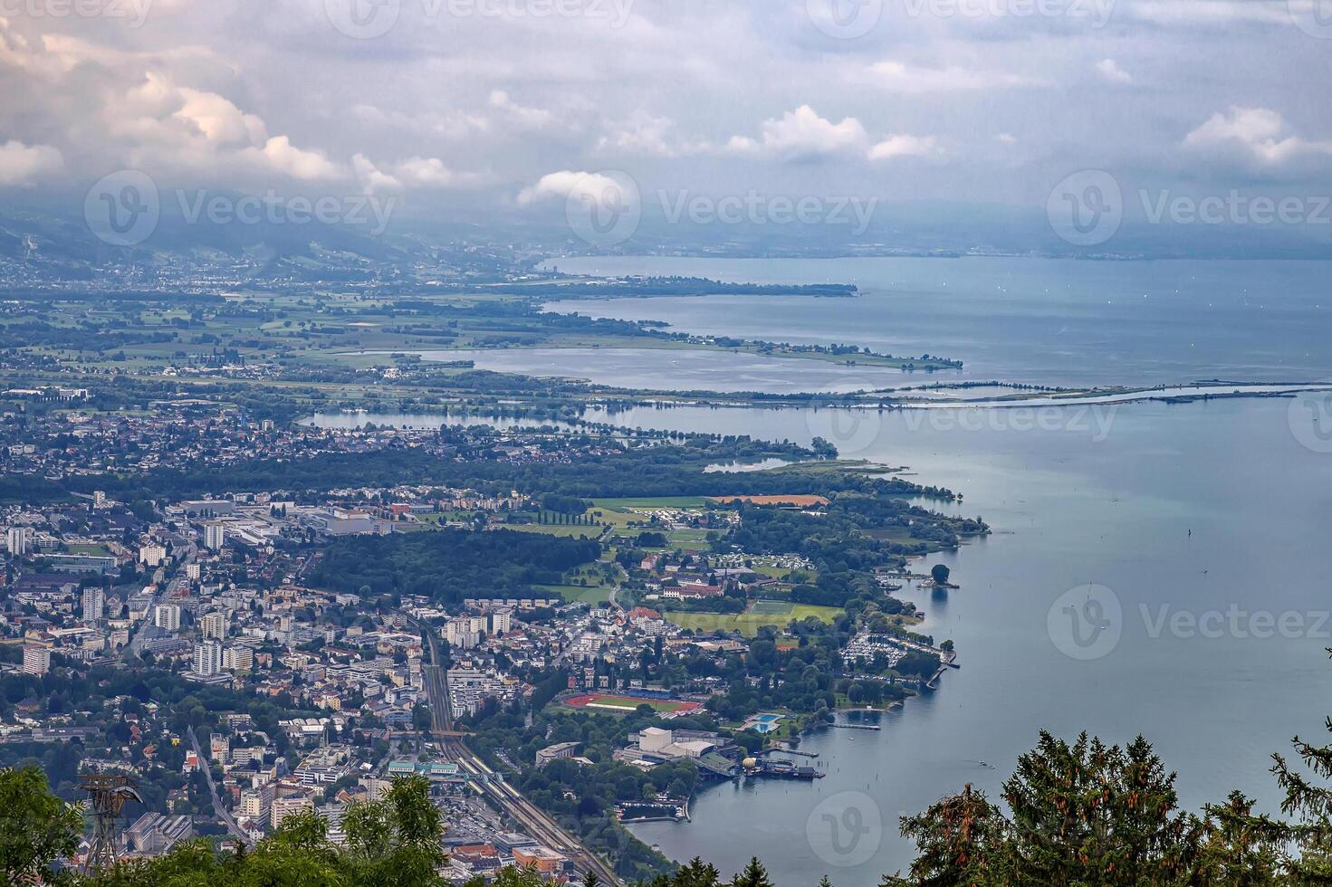 Aerial view from Pfander to the coastline of Bodensee Lake Constance photo
