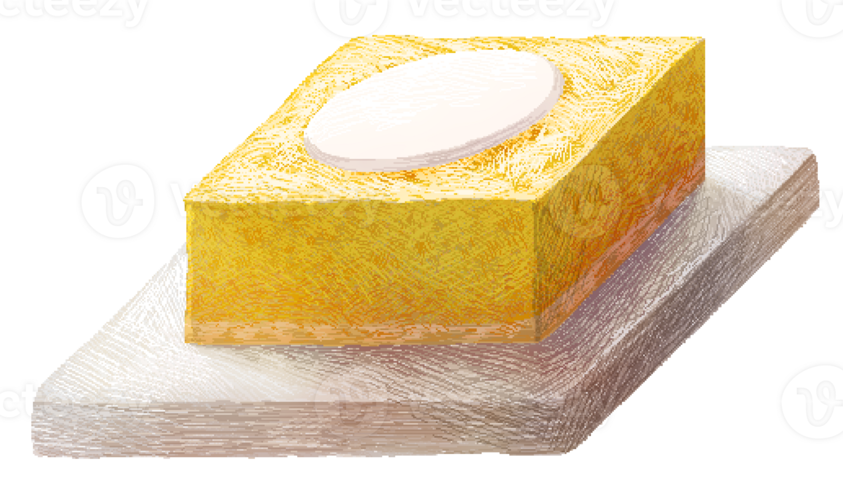 Lemon square on a square white stone plate in pixel art style png