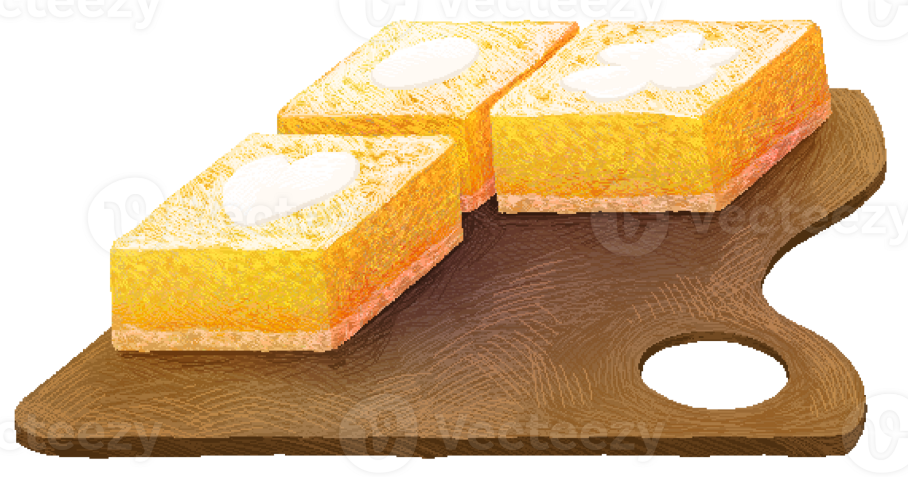 Lemon square on a square wooden plate resembling a color palette in pixel art style png