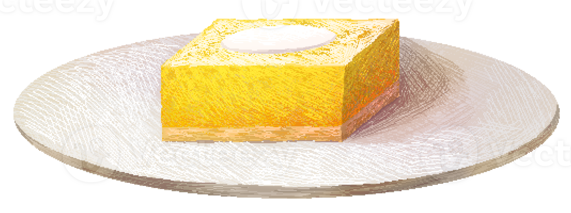 Lemon square on a round white plate in pixel art style png