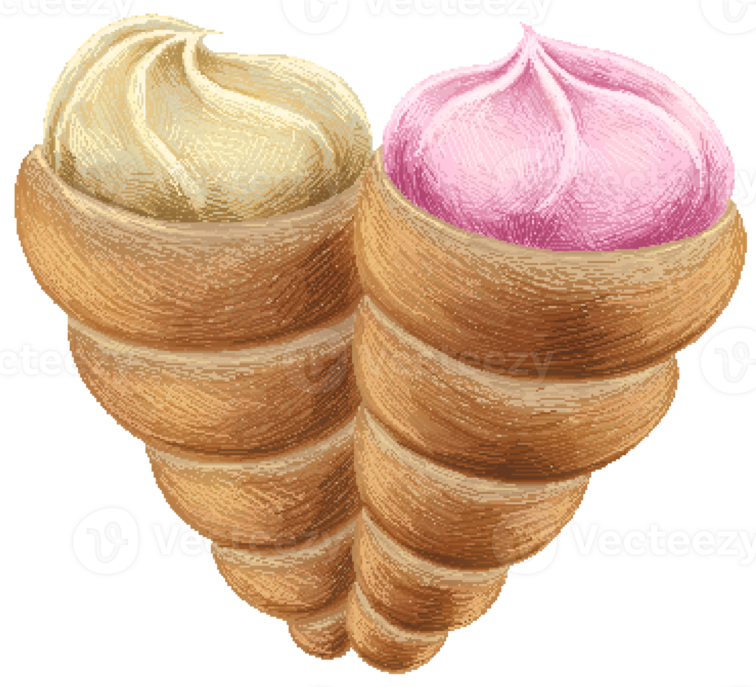 Cream horn with cream filling and strawberry filling png