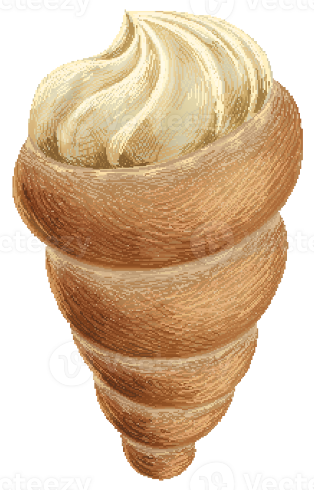 Cream horn with cream filling in pixel art style png
