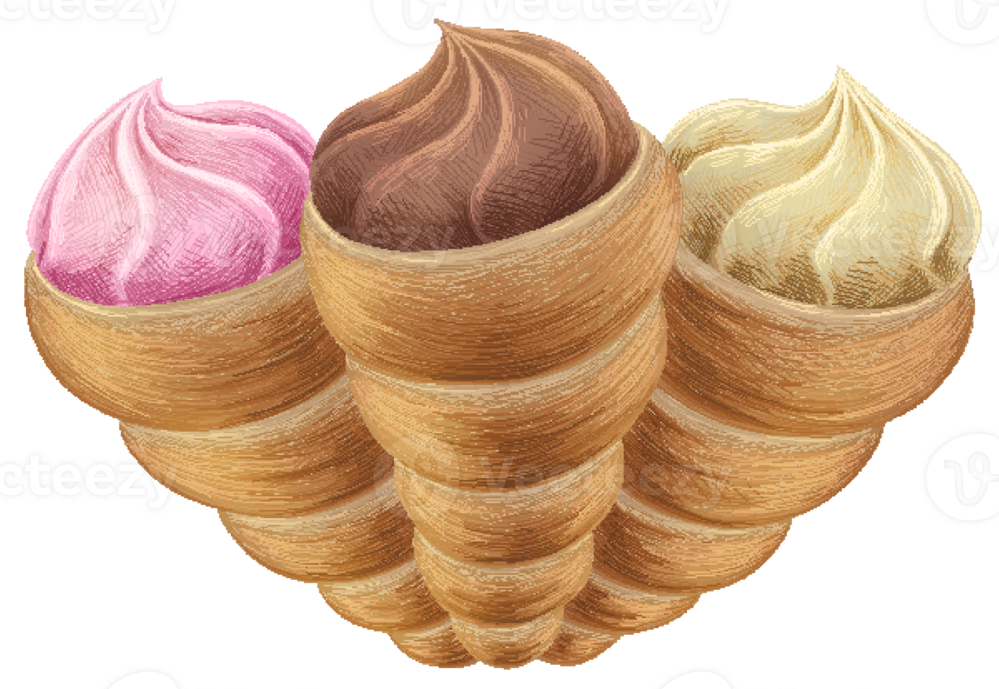 Cream horn with strawberry, chocolate, and cream filling png