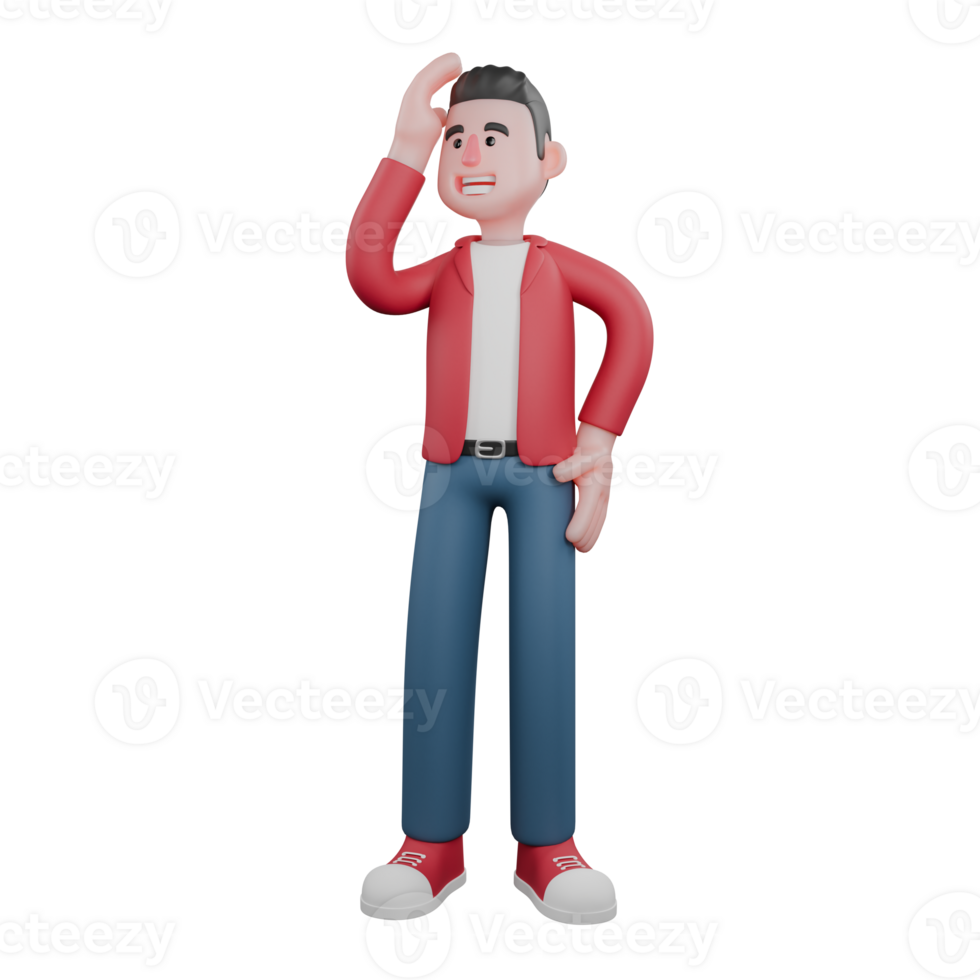 3D Cartoon Music Performer. A male singer is standing holding his head. Vocalist Design png