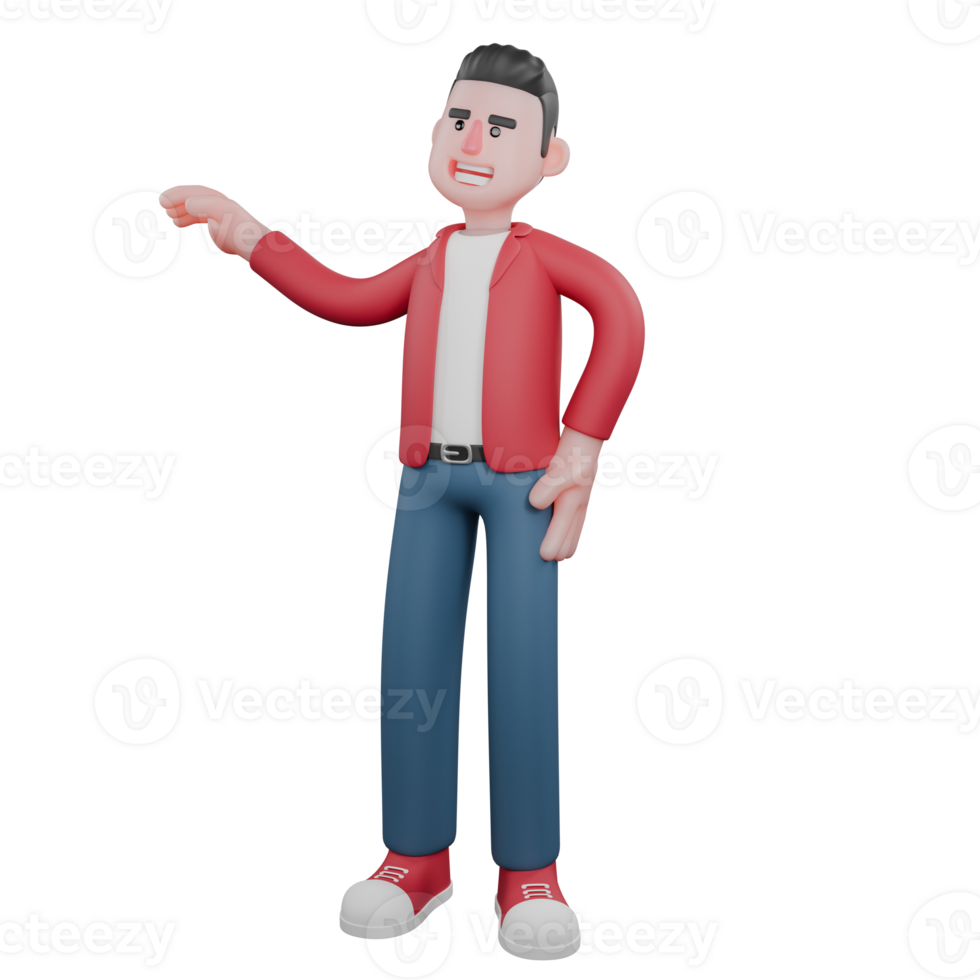 3D Singing Character Design. A male singer is standing with his right hand waving to the right and his left hand on his waist.Cartoon Vocalist png