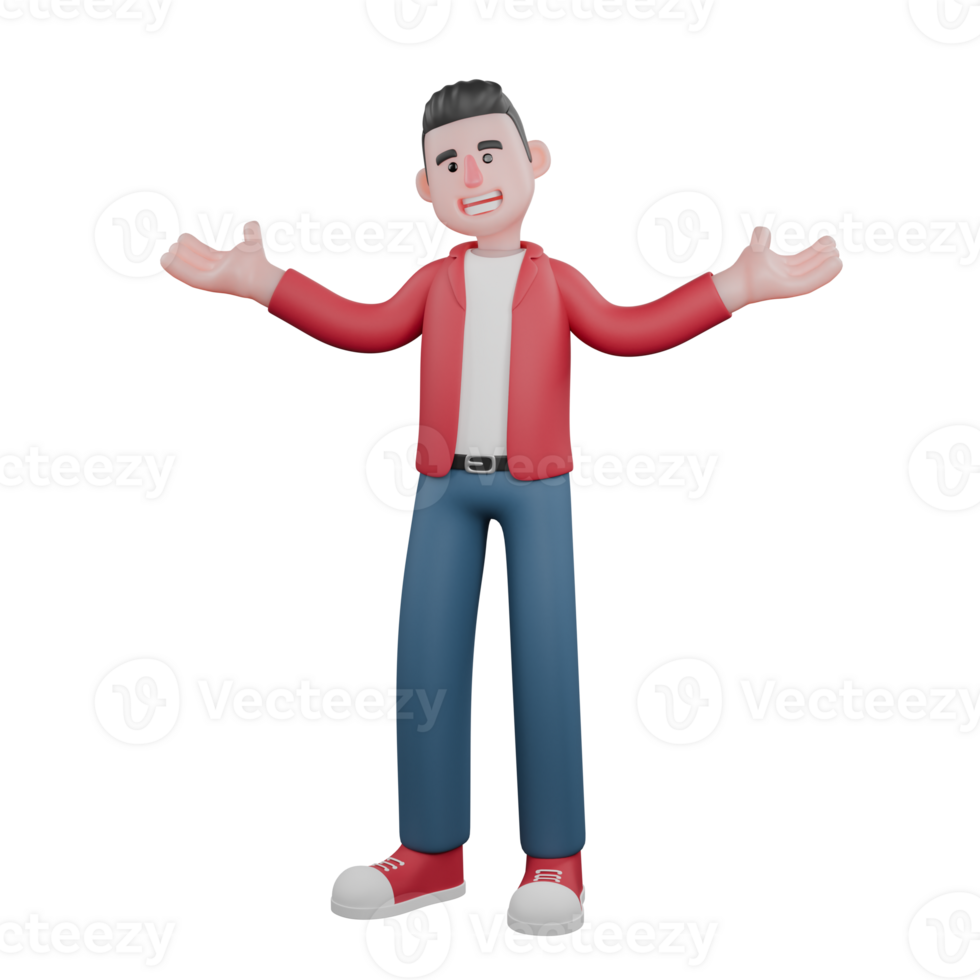 3D Cartoon Singing Character. A male singer is standing while stretching both of his hands to the side in opposite directions. Vocal Artist Design png