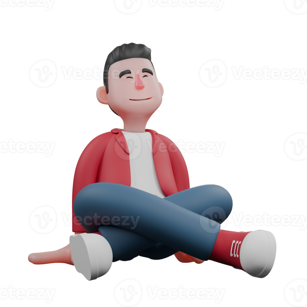 3D Vocal Artist Model. A male singer sits cross-legged on the floor with his hands behind his body and a relaxed expression. Music Artist png
