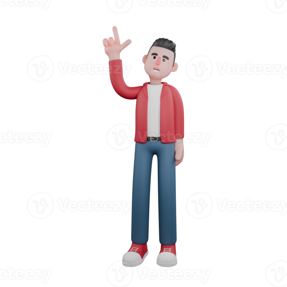 3D Music Star Cartoon. A male singer is standing with his right hand showing a finger gun symbol pointing upwards. Vocal Artist Design png