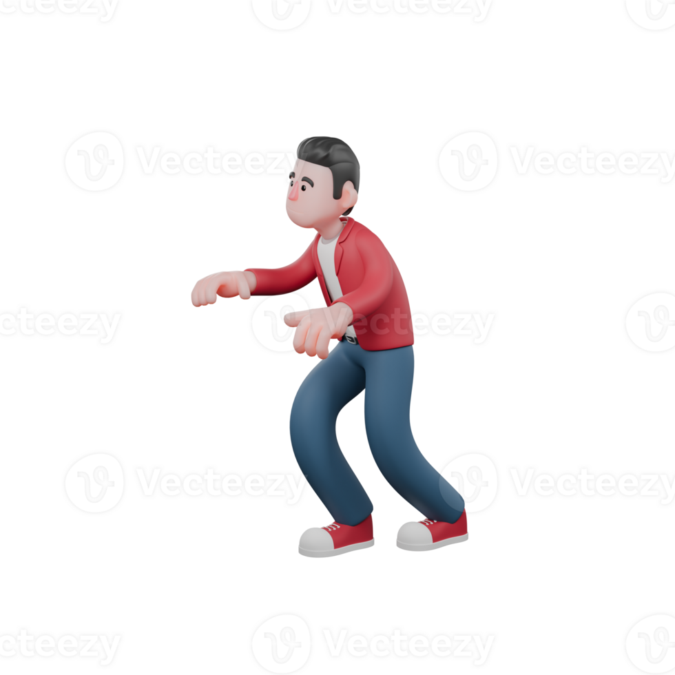 Animated 3D Vocal Star. A male singer stands with a slightly bent body, hands reaching for something carefully. Music Character png