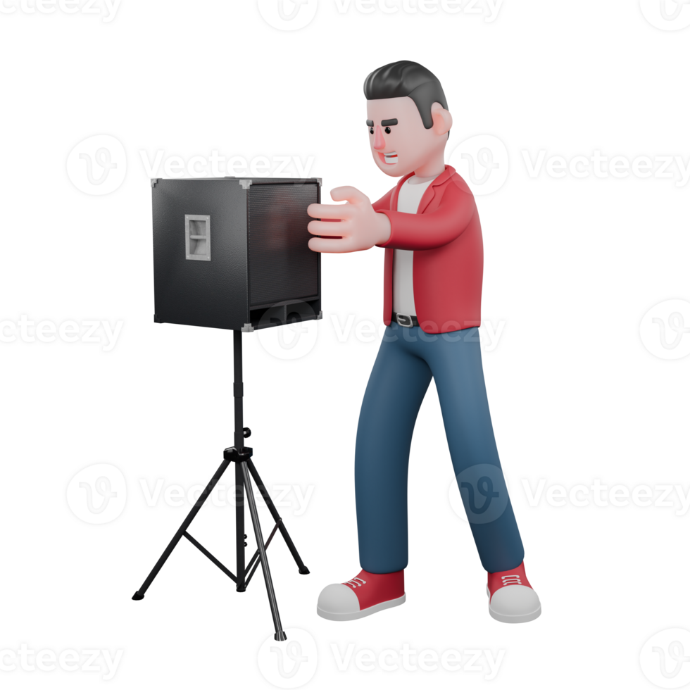 3D Character of Singer. A male singer is standing while holding a speaker stand. Vocal Artist Cartoon png