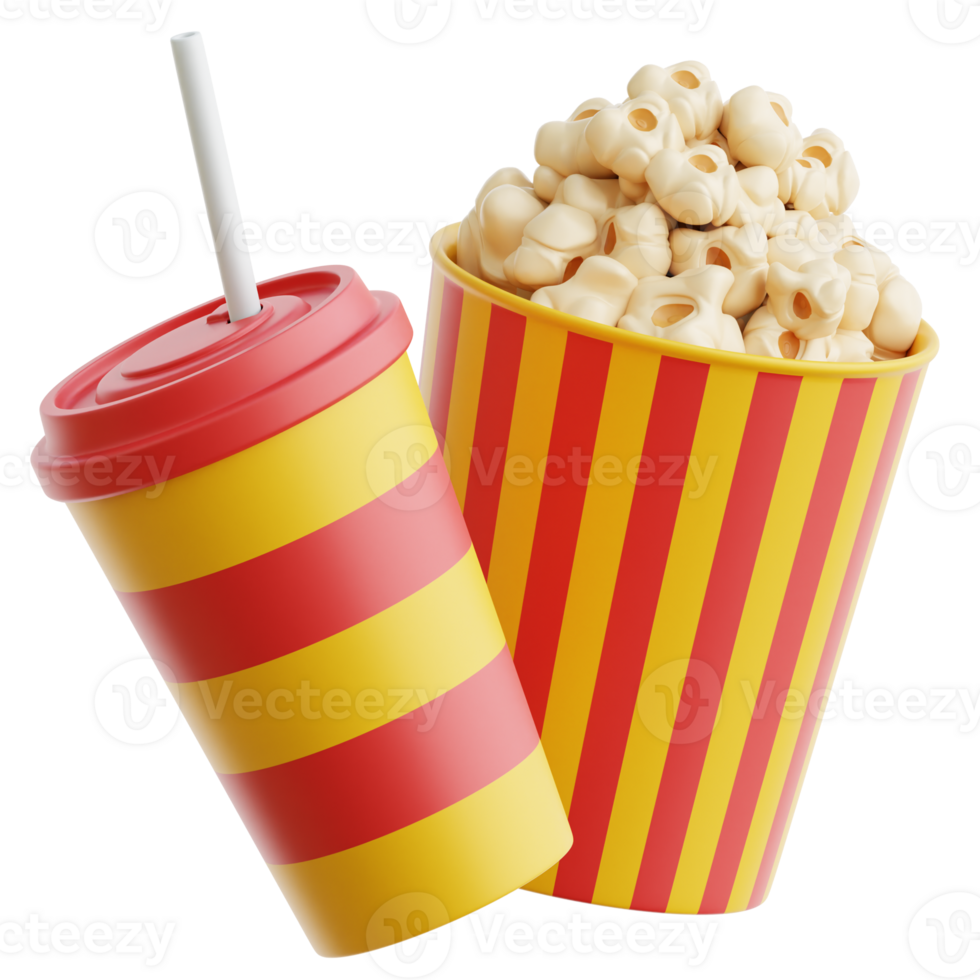 Popcorn and Cola 3d Illustration png