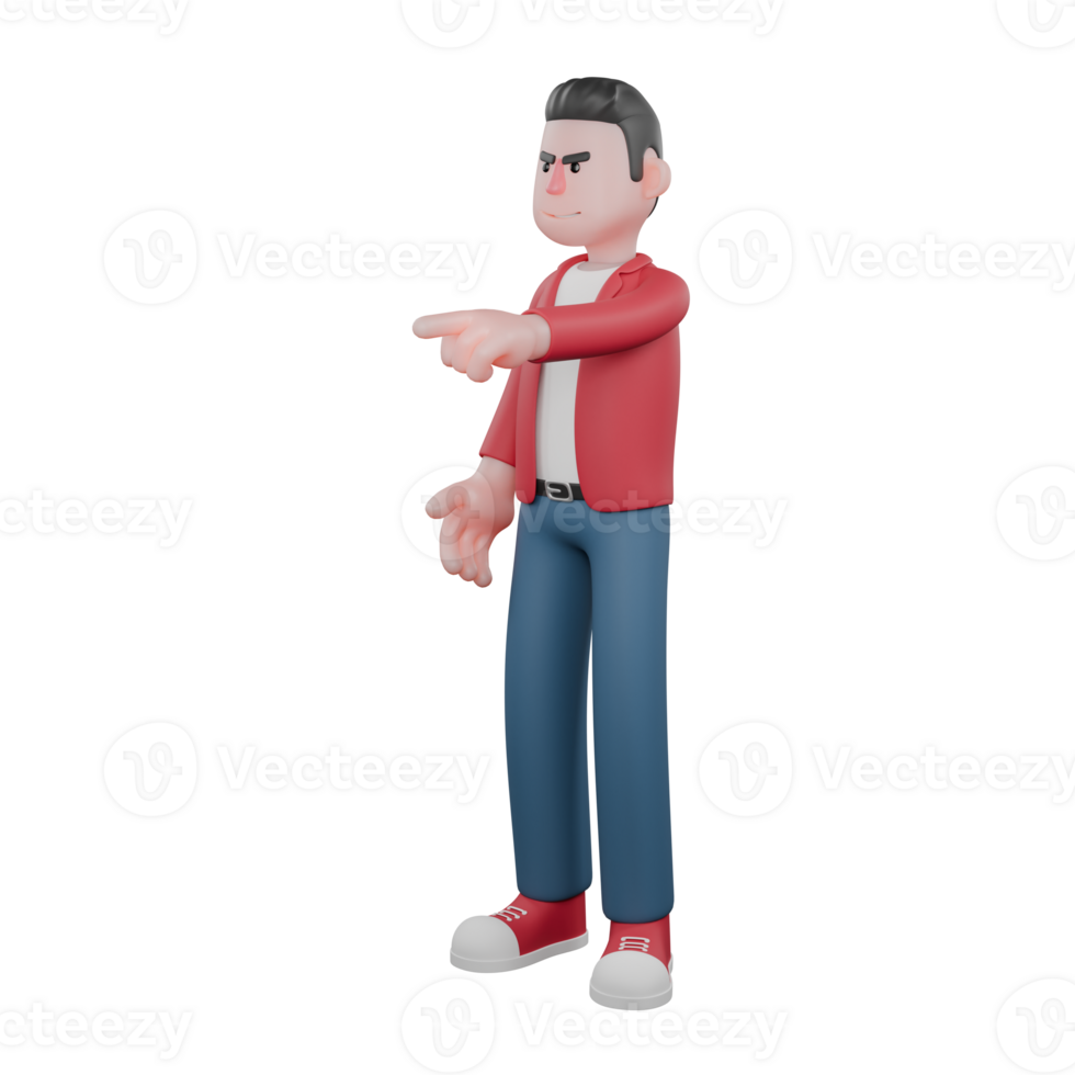 Illustrated Singer in 3D. A male singer stands while pointing forward with his left hand. Music Personality Model png