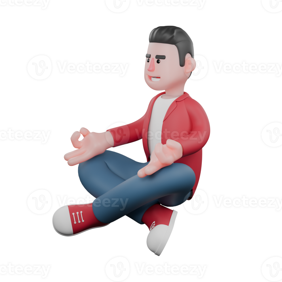 3D Character of Singing Star. A male singer sits cross-legged in a meditation pose. Entertainer Illustrated png