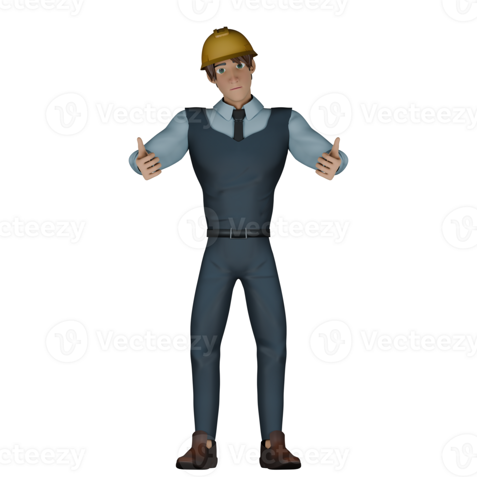 Male Architect Character. A male architect is standing with both hands sticking out their thumbs. 3D Housing Development Analyst png