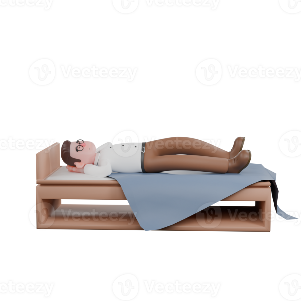 Male Sociologist 3D Model. A male sociologist is resting or sleeping on a bed with both hands behind his head. Social Research Model png