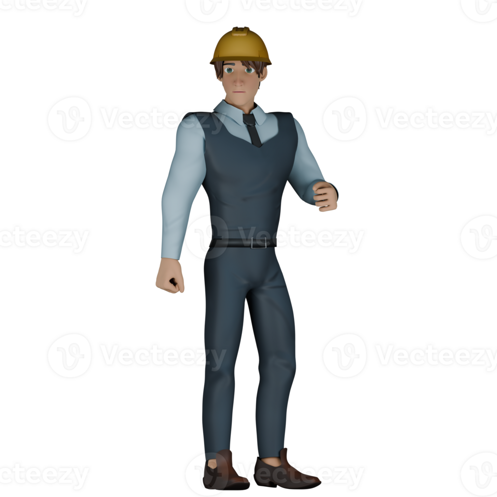 Professional Architect 3D Cartoon. A male architect is stopping walking while turning his head to the right. Male Structural Engineer png