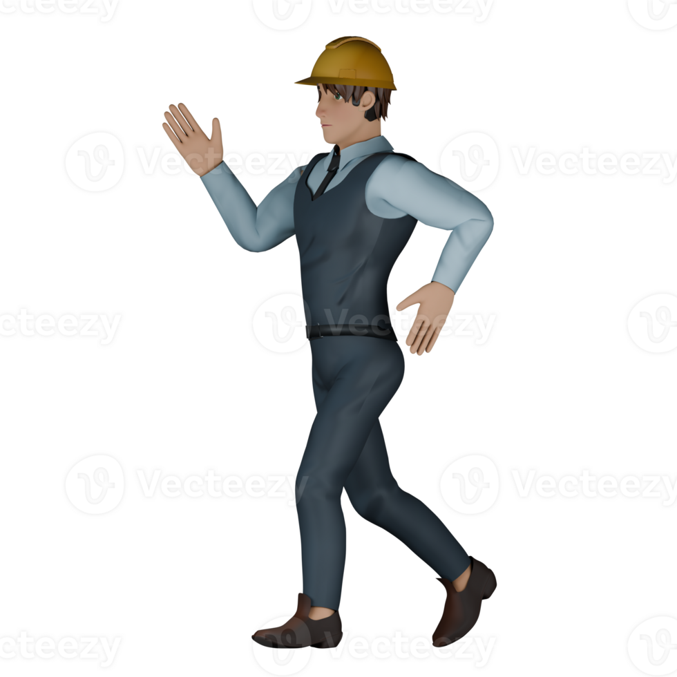 3D Male Architect Drafting. A male architect is running with opposing steps and arm swings. Blueprint Creation Cartoon png
