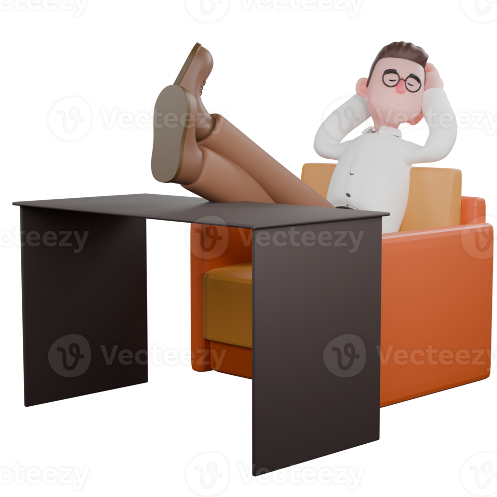 Illustrated of a Professional Sociologist. A male sociologist is lying with his legs raised on a table, taking a relaxed pose with his hands behind his head. Cartoon png
