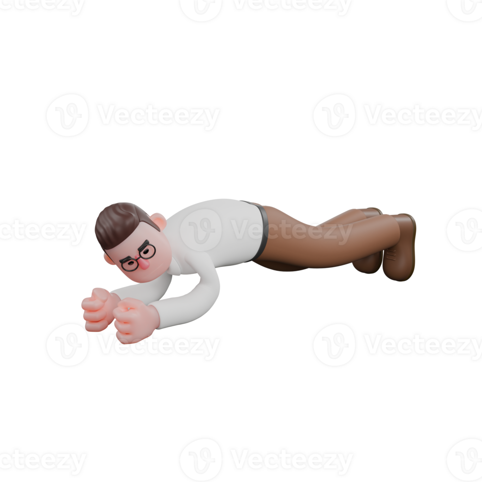 Male Sociologist 3D Model. A male sociologist is doing pushups. Social Research Model png