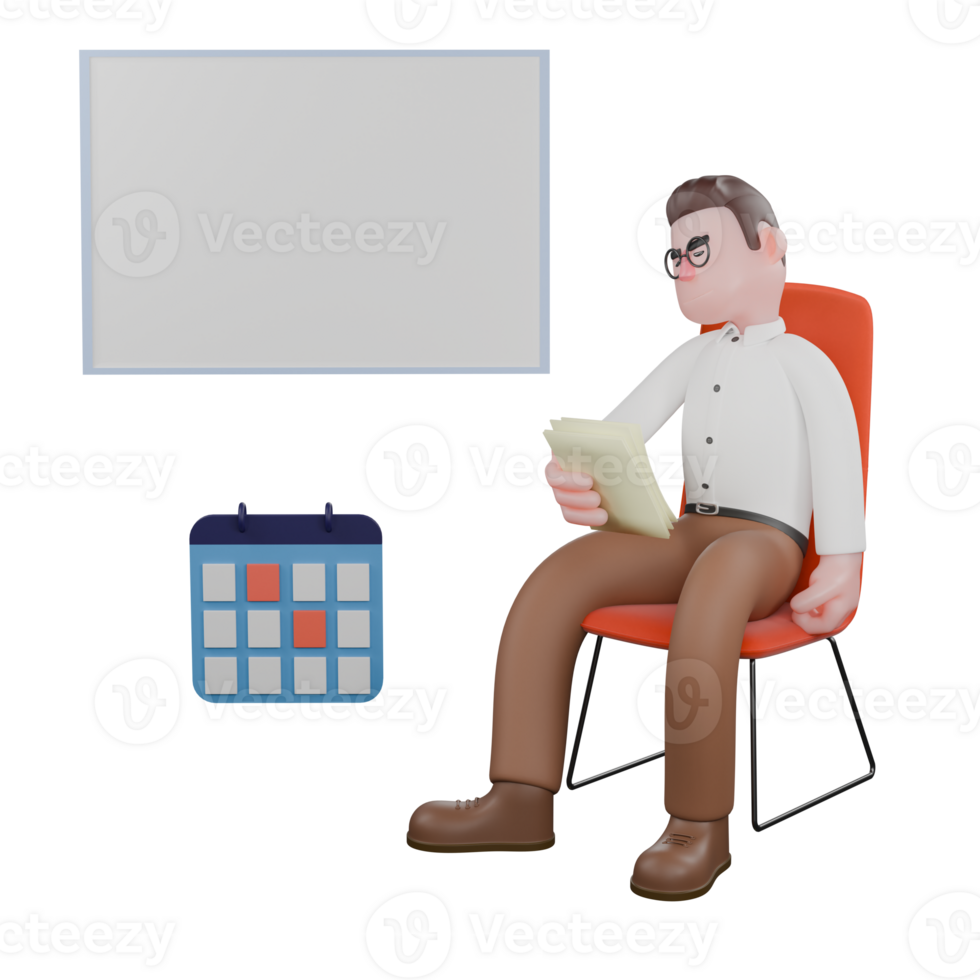 Male Professional Sociologist - 3D Character. A male sociologist is reading a book. Social Research Model png