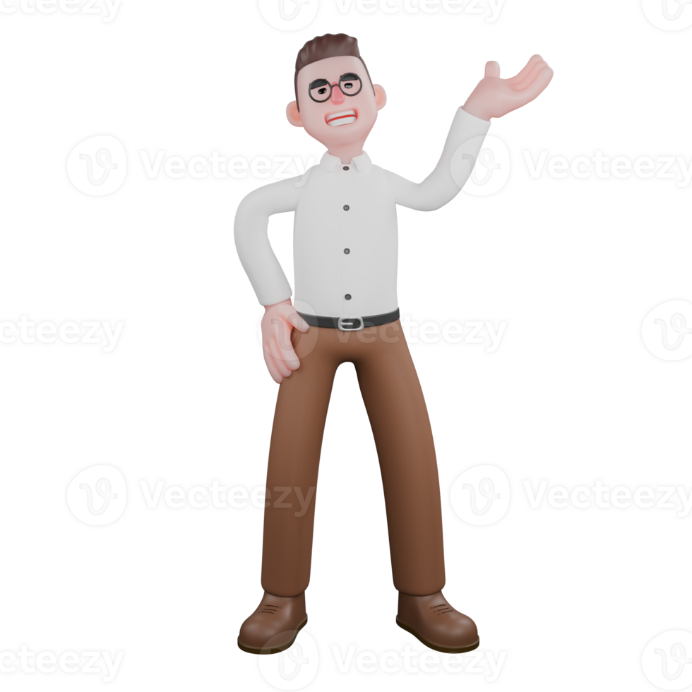 3D Social Expert Sociologist. A male sociologist is standing with his palms extended to the side and above. Male Professional png
