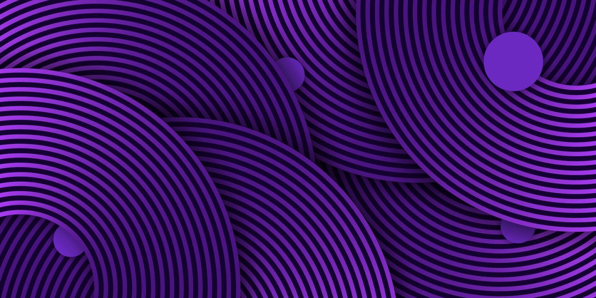 Abstract purple, glowing geometric lines on a dark purple background. Modern shiny purple circle lines pattern. Suit for cover, poster, banner, brochure, header, and website vector