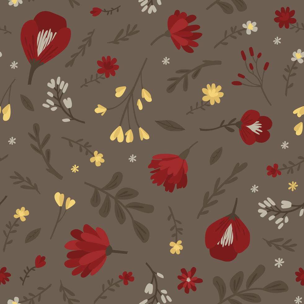 Flowers seamless pattern. Modern flat illustration. vector