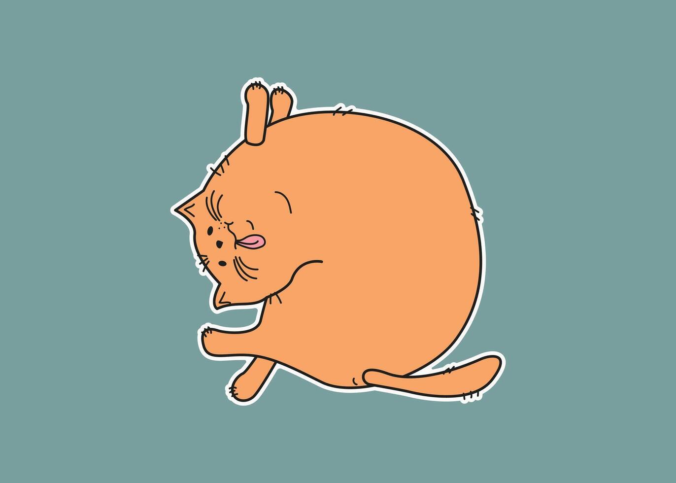 Fat cartoon cat sticker. Animal, pet. Cat doing gymnastics, yoga pose. Sport, doodle. Background isolated. vector