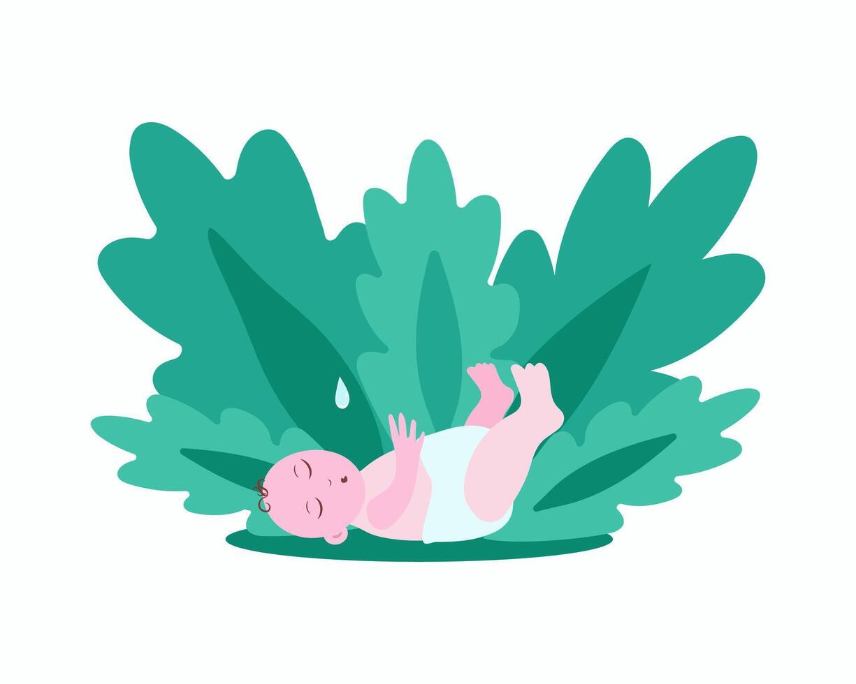 Baby, motherhood, newborn, Breastfeeding Day. A little baby in a diaper and a drop of milk. Children's Day. vector