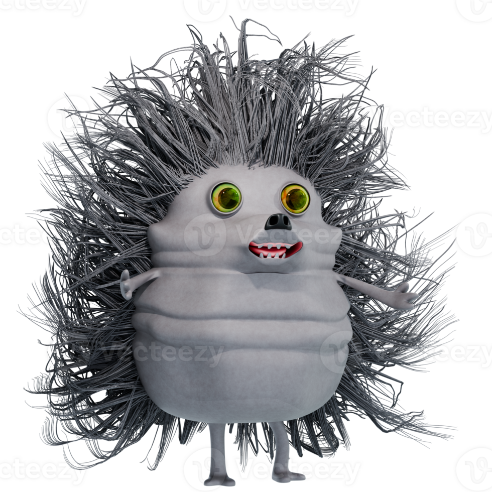 A hedgehog with long hair and eyes png