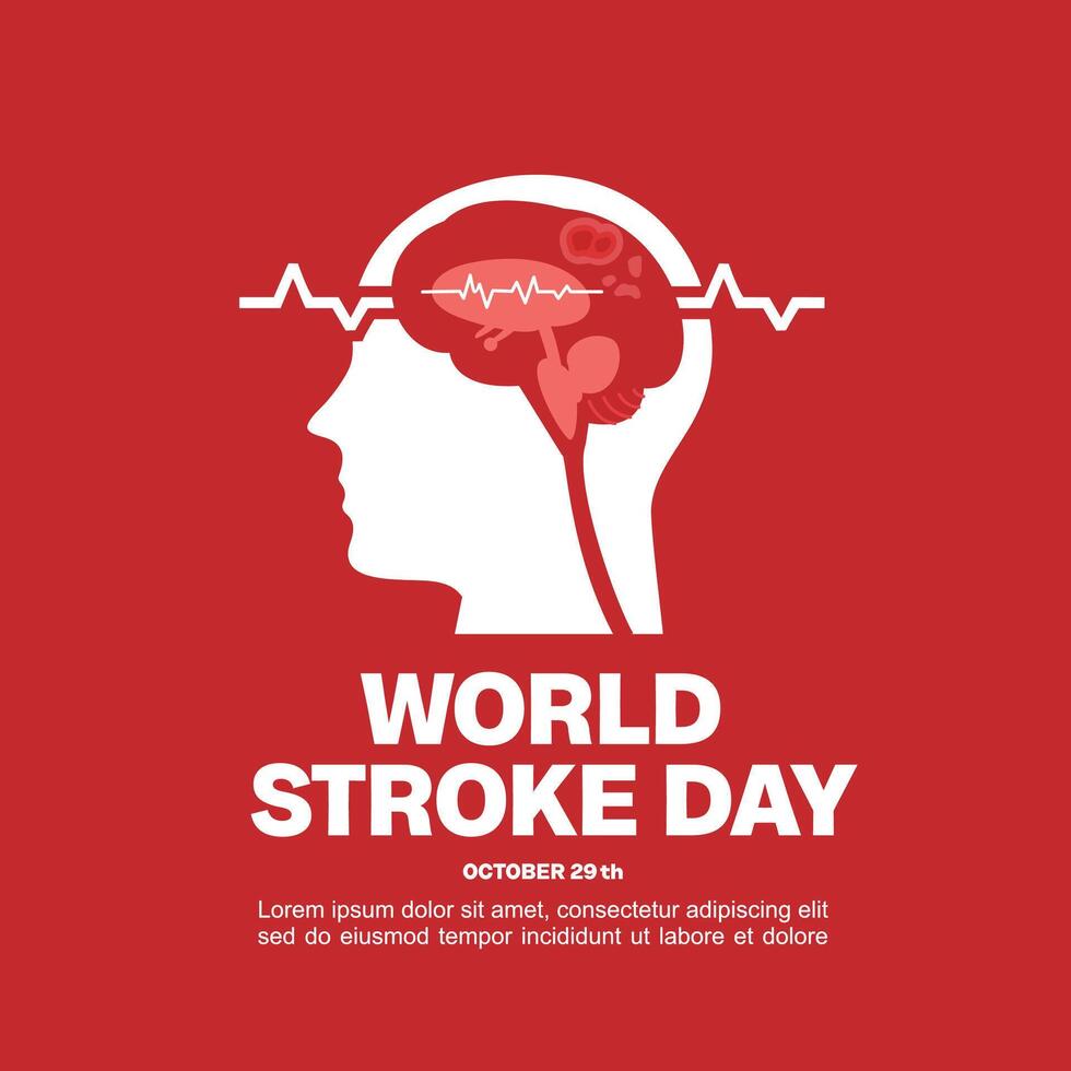 World Stroke Day, silhouette illustration of a person with a side view of the brain on a red background. Suitable for posters and banners vector