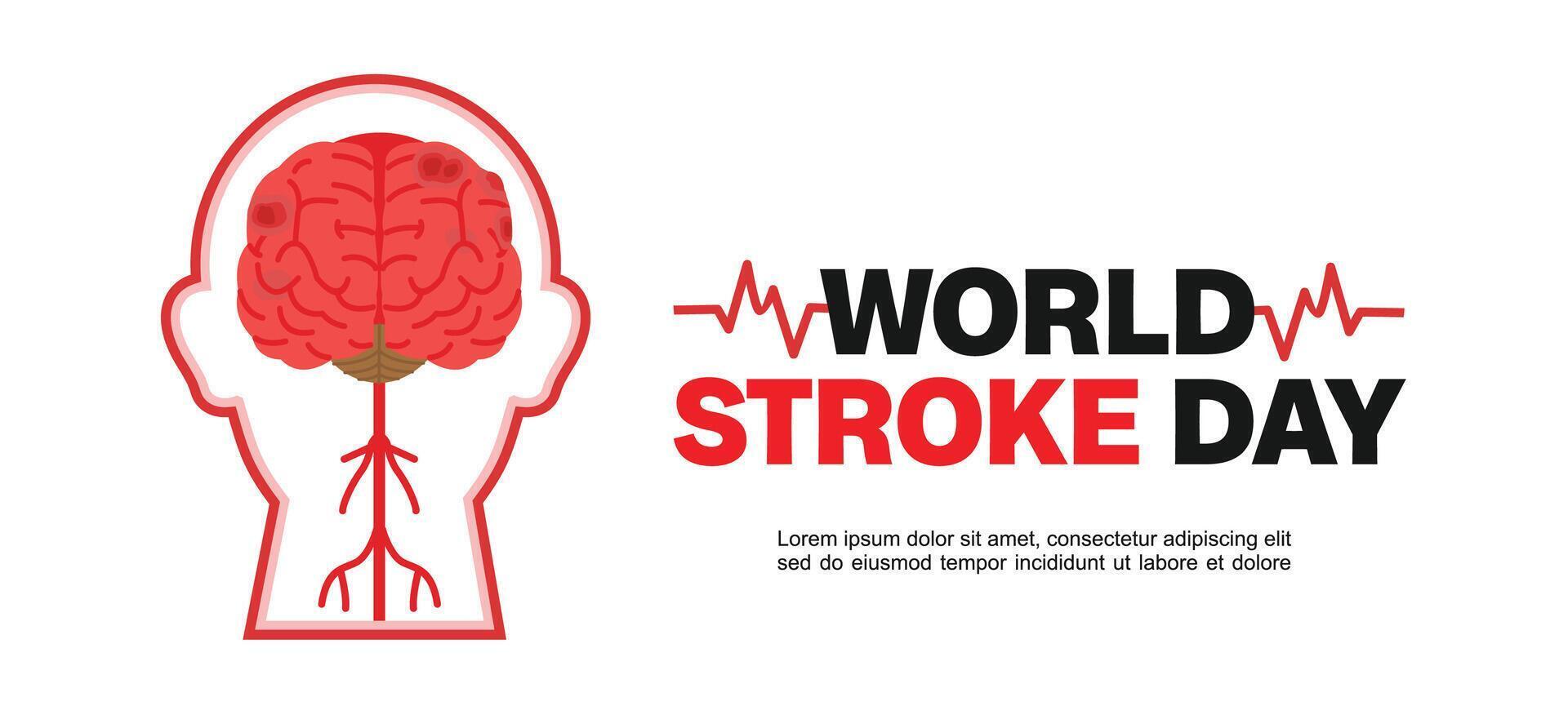 World Stroke Day, silhouette illustration of a head with a front view of a brain on a white background. Suitable for posters and banners vector
